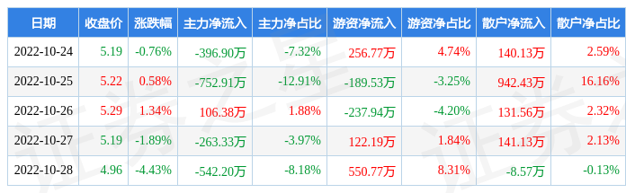 本周盘点10241028合康新能周跌516主力资金合计净流出184896万元