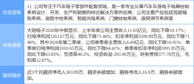 10月27日大明电子涨停:汽车零部件概念热股(图2)