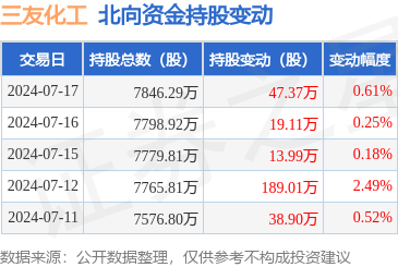 三友化工(600409):7月17日北向资金增持4737万股