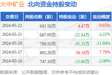大中矿业(001203):5月22日北向资金增持4.47万股_股票频道_证券之星