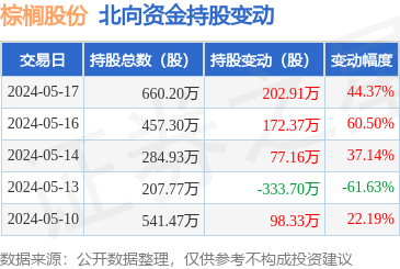 NG体育：棕榈股份（002431）：5月17日北向资金增持20291万股(图1)