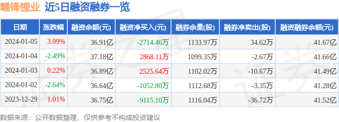 赣锋锂业0024601月5日主力资金净买入605180万元