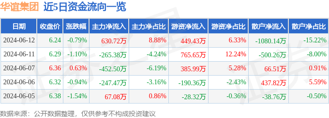 华谊集团（600623）6月12日主力资金净买入630.72万元