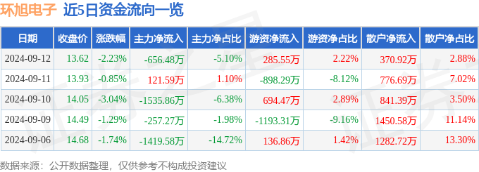 环旭电子（601231）9月12日BOB半岛入口主力资金净卖出65648万元(图1)