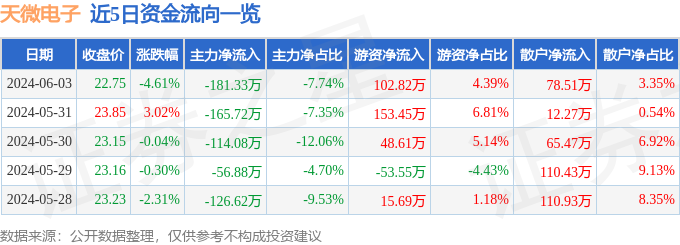 天微电子（688511）6月3日主力资金净卖出181.33万元