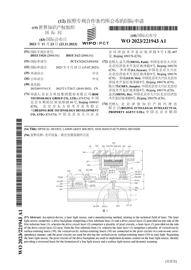 京东方A新获得国际专利授权：“光学设备、激光光源及制作方法”_股票频道_证券之星